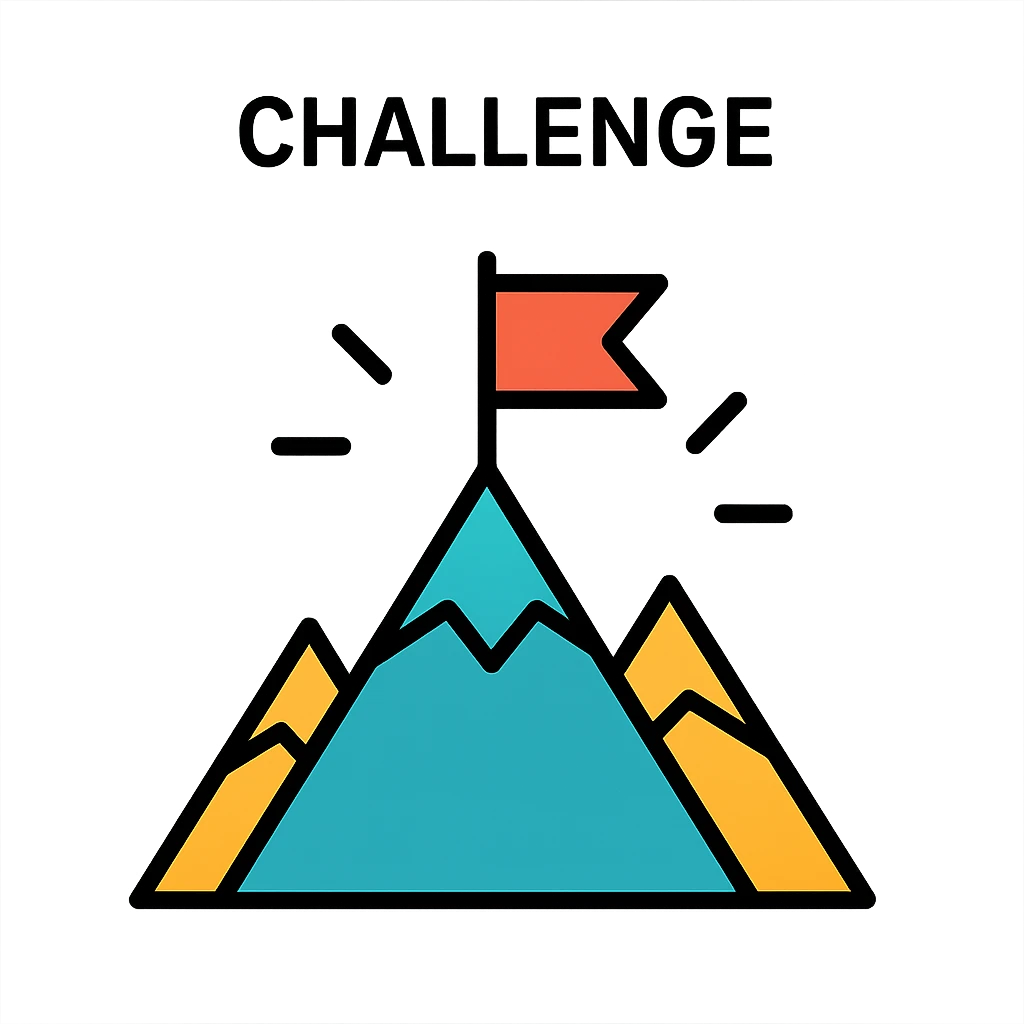 icon representing the word 'challenge', mountain peak with flag on summit, modern bold style emoji