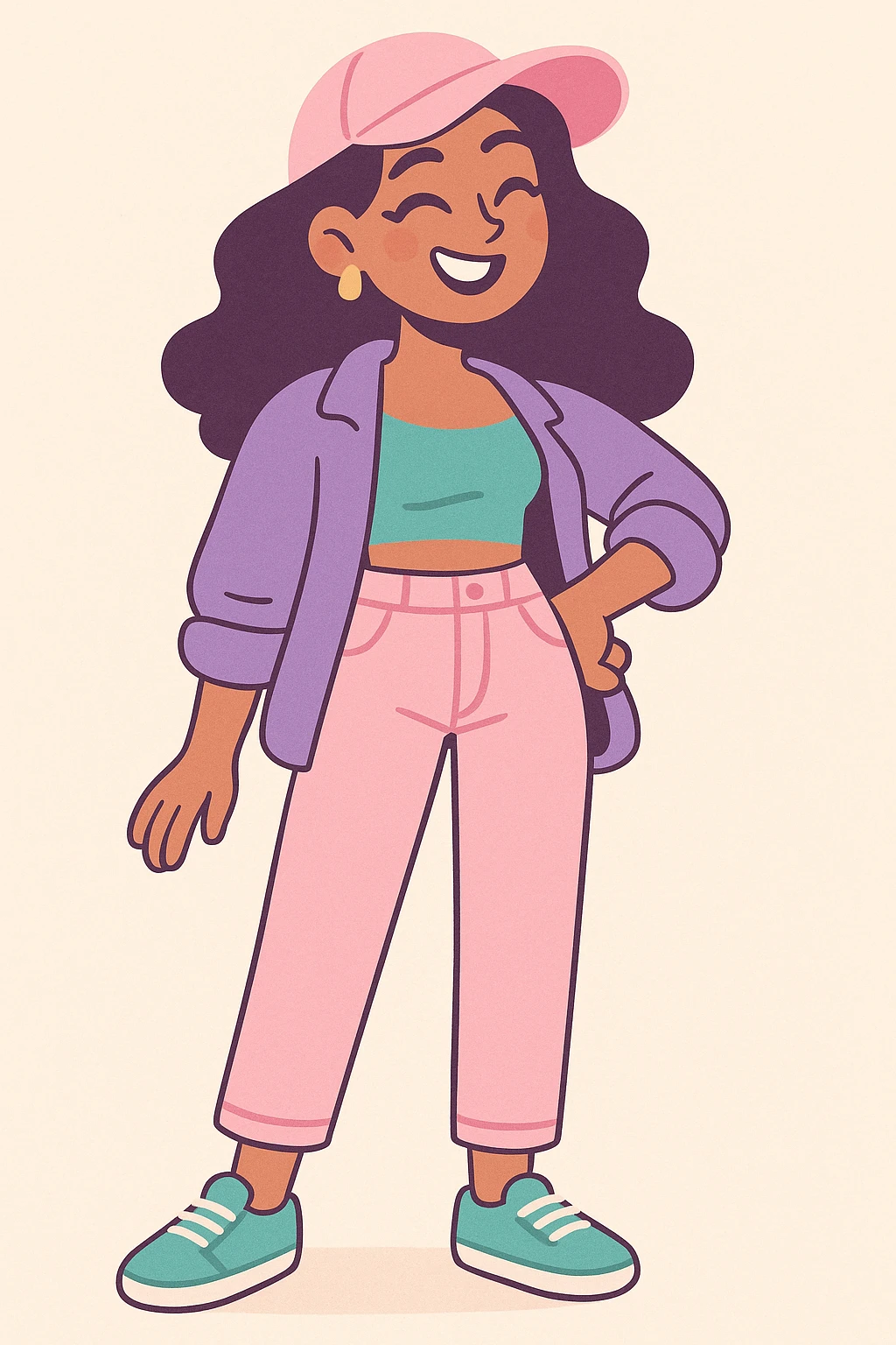hot girl, casual chic, smiling, soft pastel tones emoji