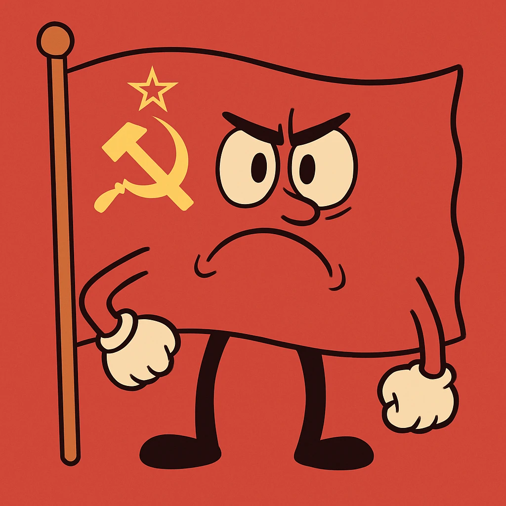 flag of the Soviet Union, red background, gold hammer and sickle with star in the top left corner, iconic, simple, bold design emoji