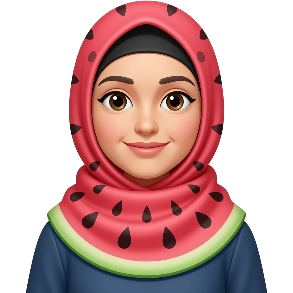 A hijabi wearing a scarf in watermelon colours emoji