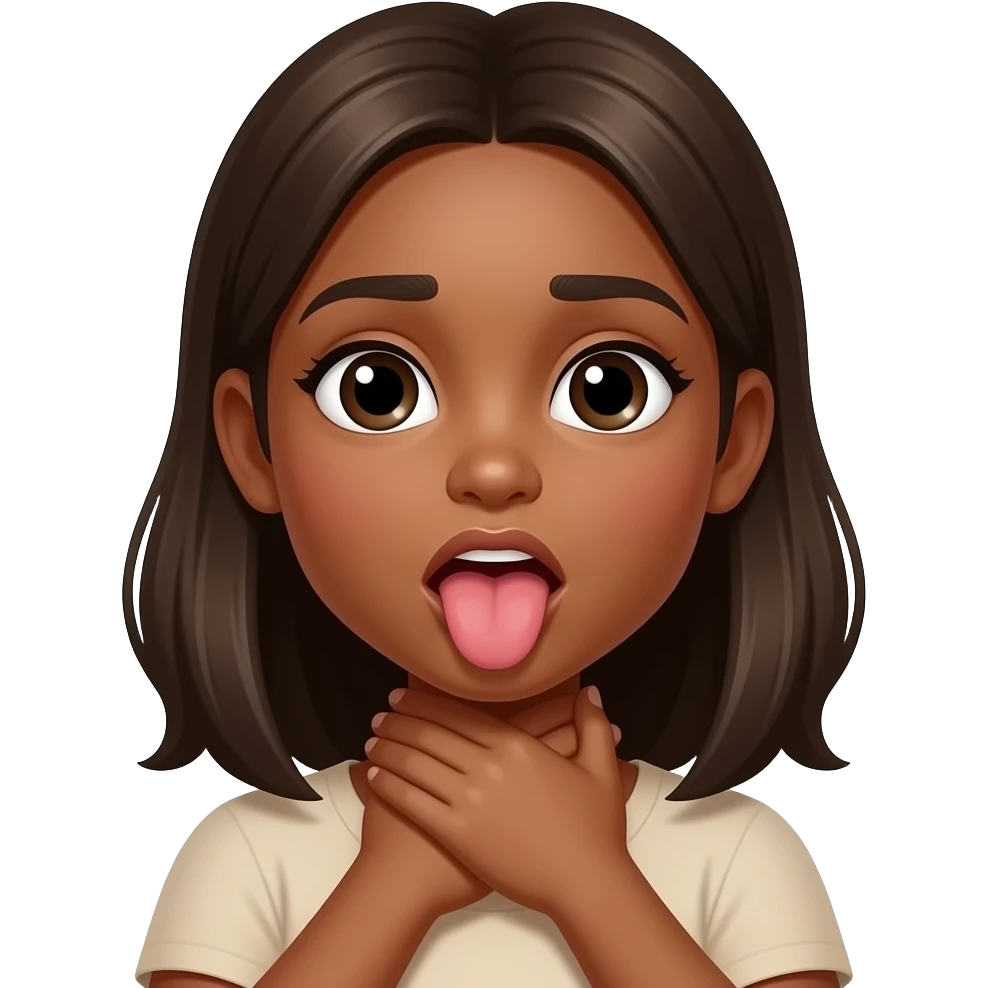 Medium skin girl Choking self with hands around neck With tongue sticking out emoji