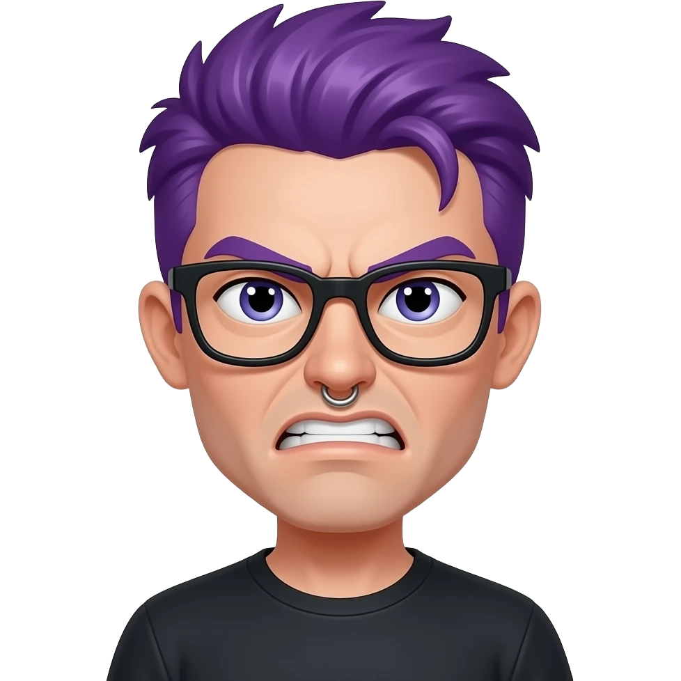 Angry with a septum ring glasses and purple hair emoji