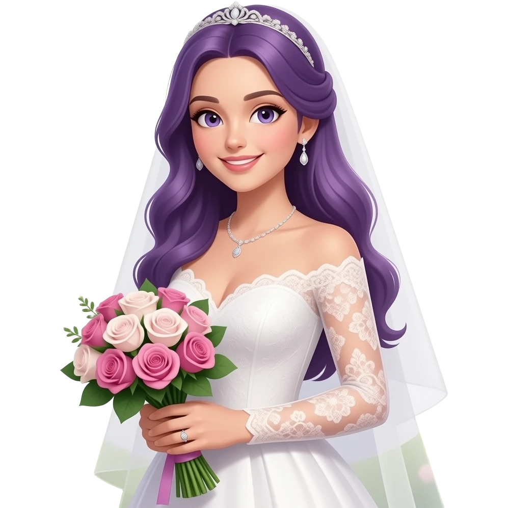 sexy girl with long purple hair get married emoji