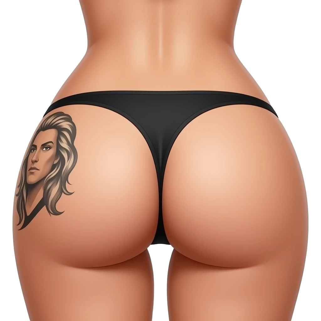 Nice butt in a thong with Shawn tattooed on her left buttcheek emoji