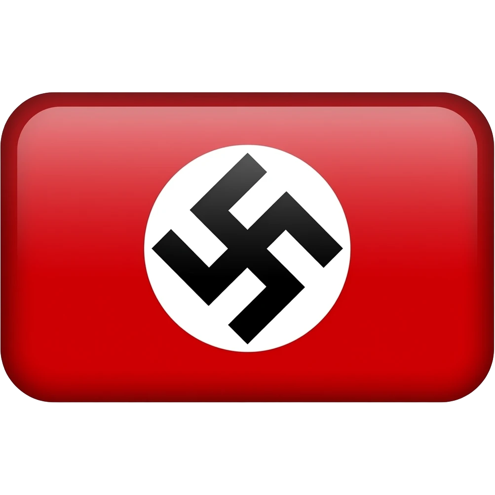 A red rectangular flag with a large white circle centered in the middle, and inside the circle is a black swastika rotated at a 45-degree angle. emoji