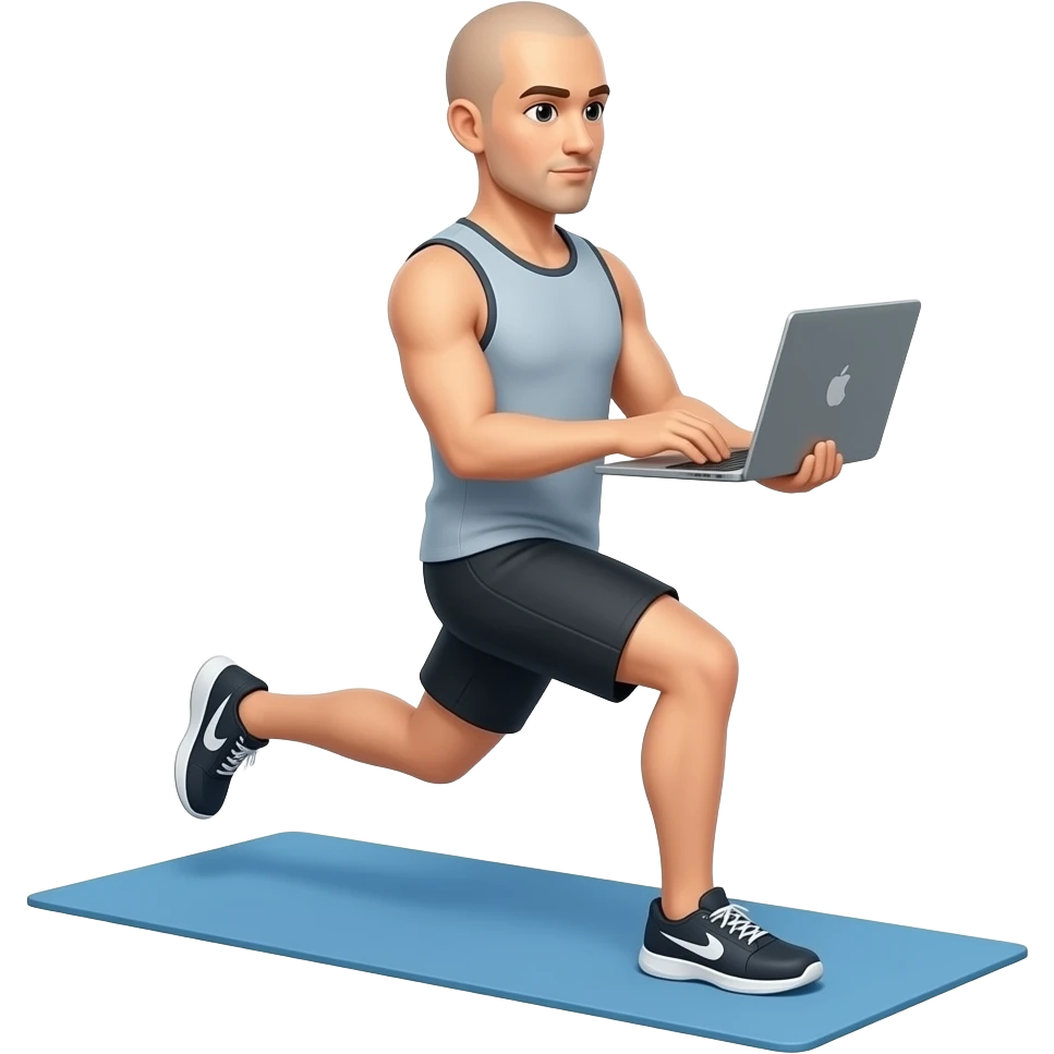 Bald guy Laptop plus outside equals workout emoji