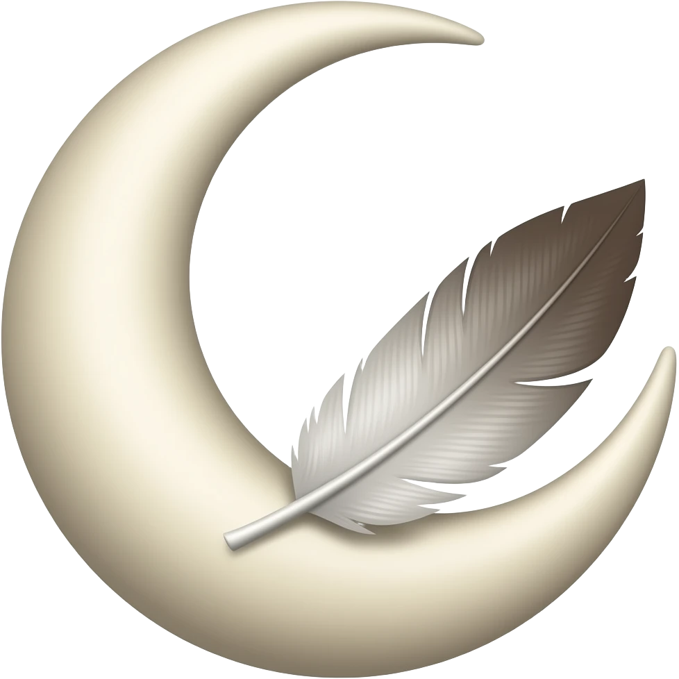 2. Moon & Feather Symbol: Crescent moon with a single feather gently resting inside its curve. Meaning: Lightness, messages, or spiritual surrender. emoji