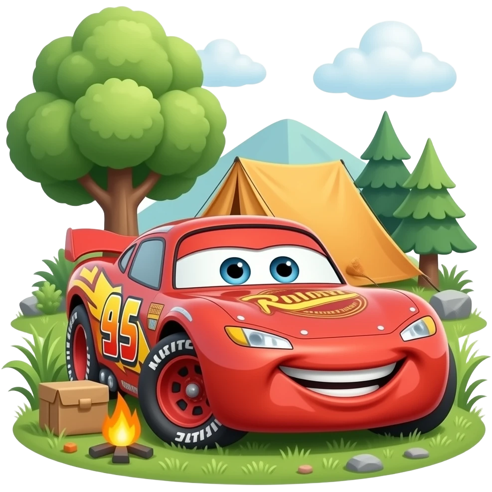 team McQueen camping happy right now poor mater he has to go in the airport emoji