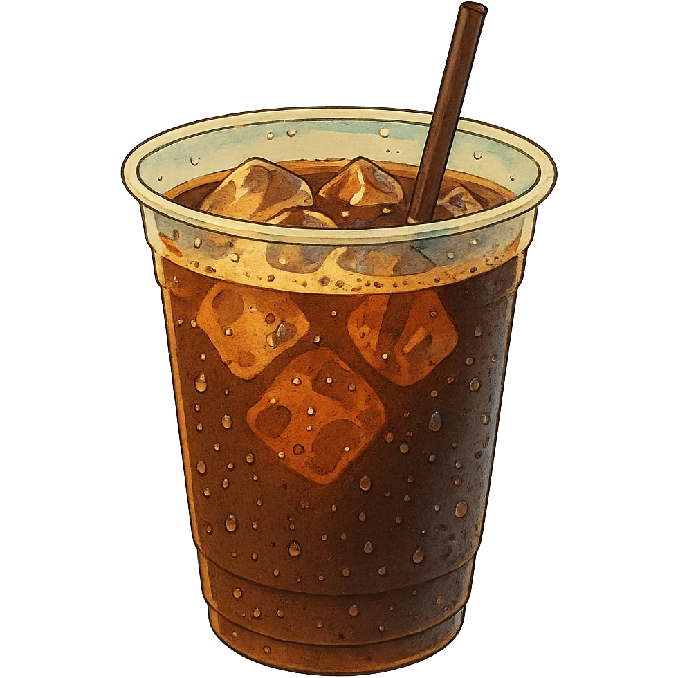 ghibli style illustration of iced coffee with condensation on the cup emoji