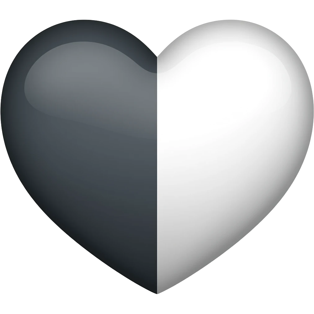 Heart left half dark gray right half white emoji