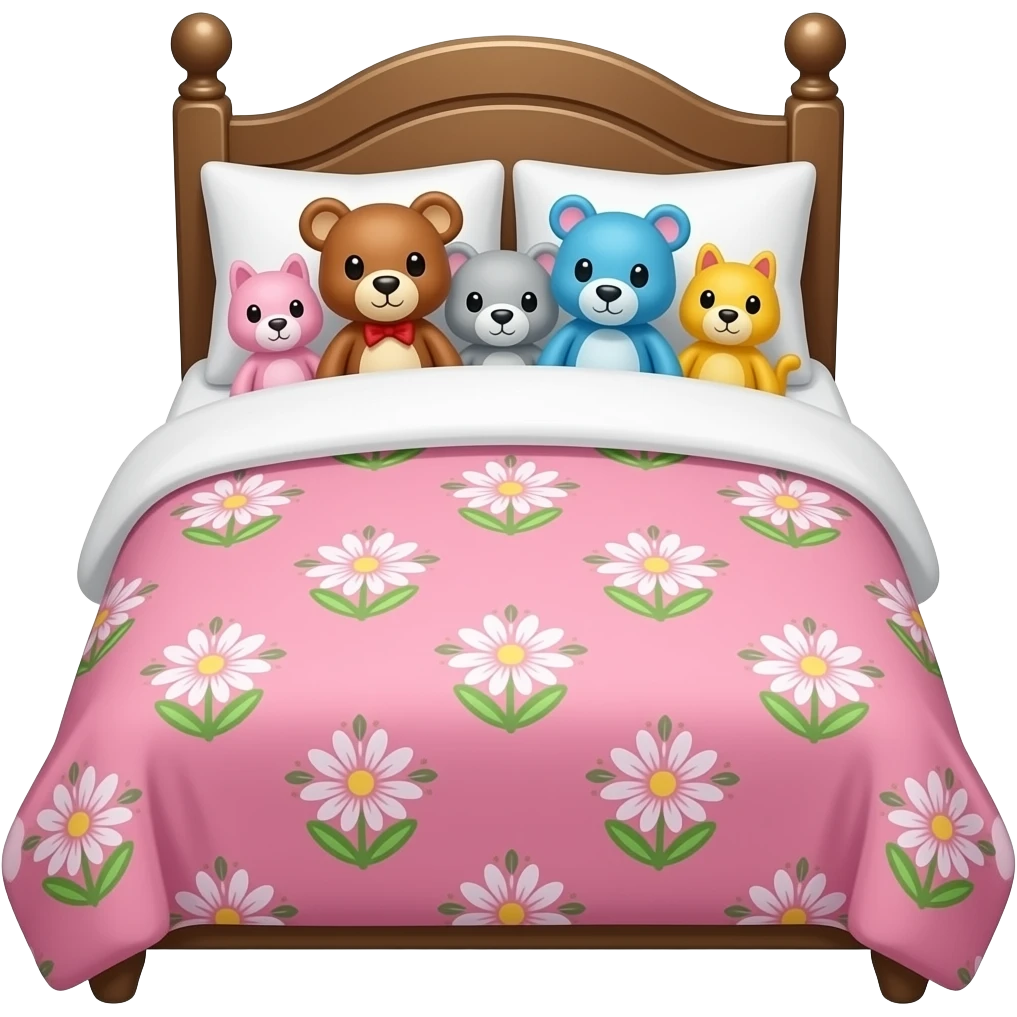 pink bed cover and toys white background emoji