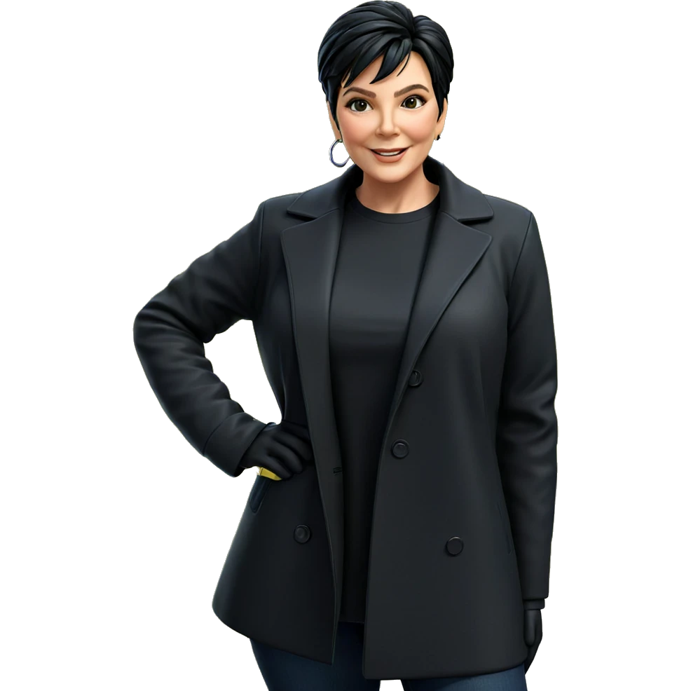 smiling girl in black coat emoji