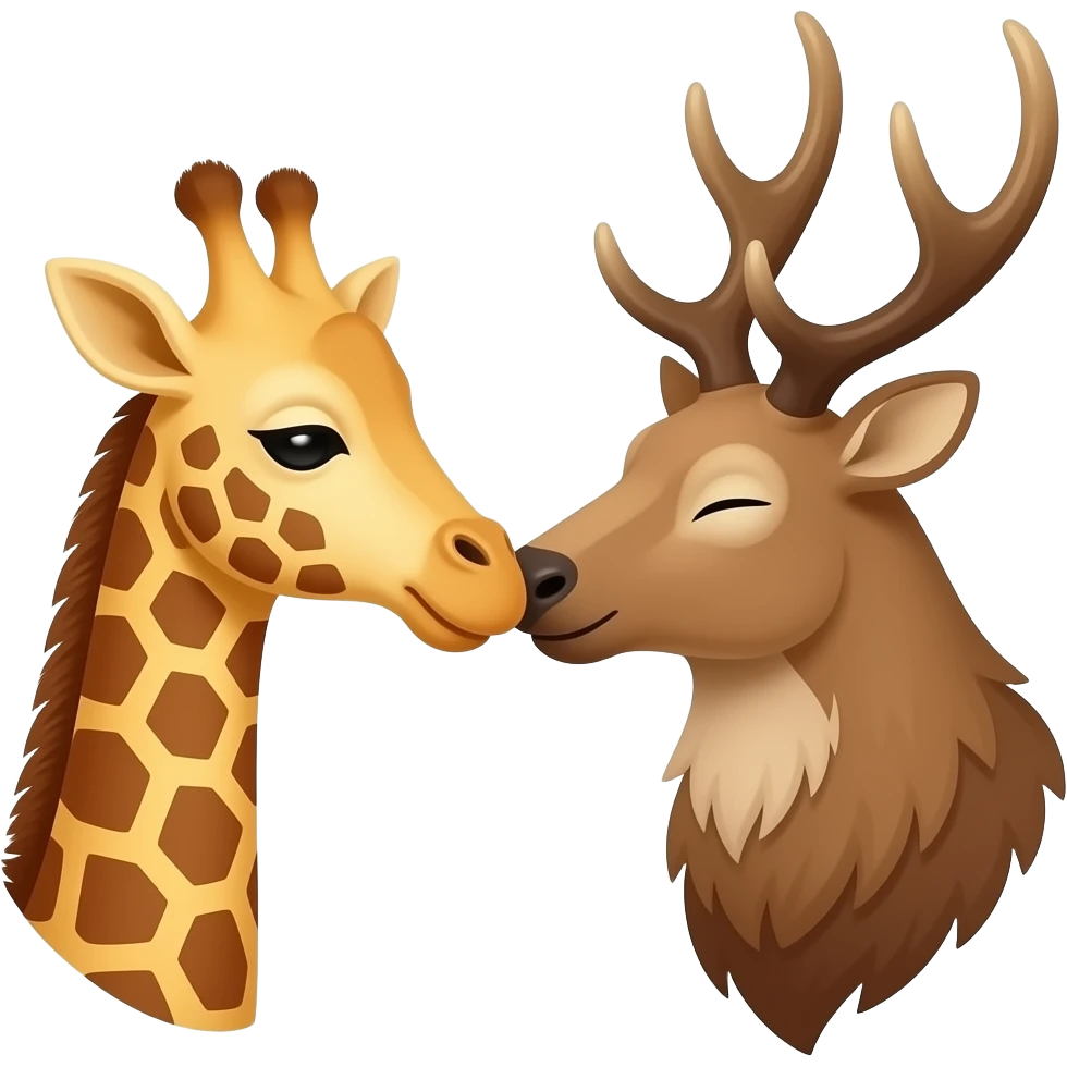 Einfacher Giraffenkopf und Elchkopf küssen sich emoji