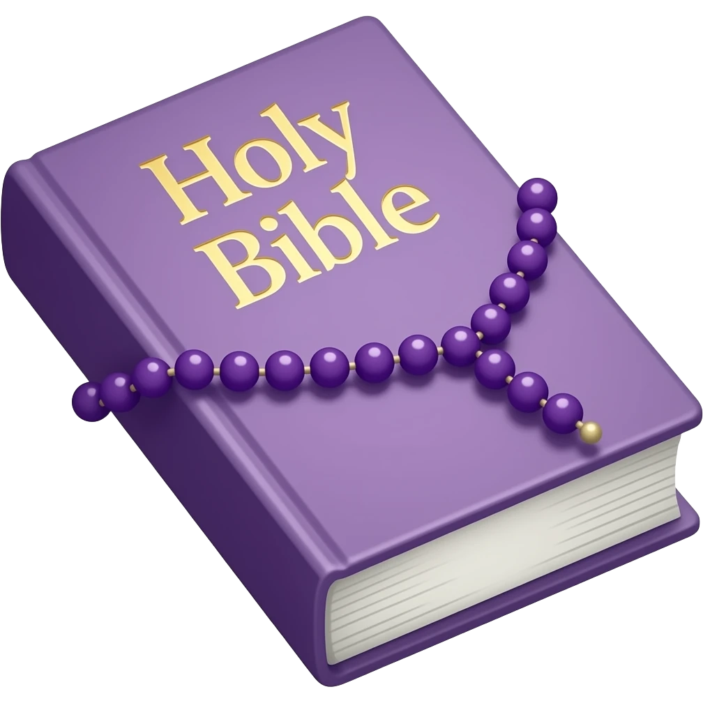 biblia sagrada roxa com rosário roxo com título Holy Bible emoji