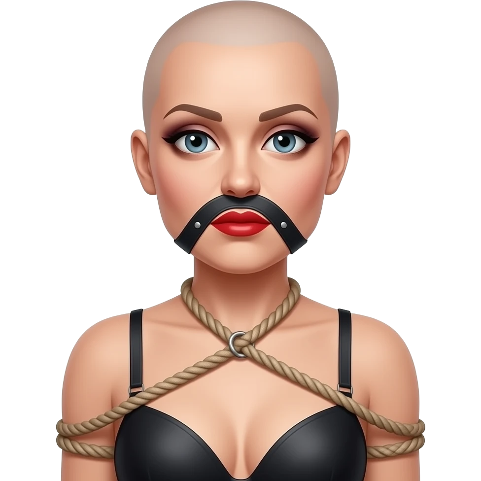 bondage bald lipstick eye shadow smokey eyes makeup bra 50 years old gag flat chest crossdress feminized emoji