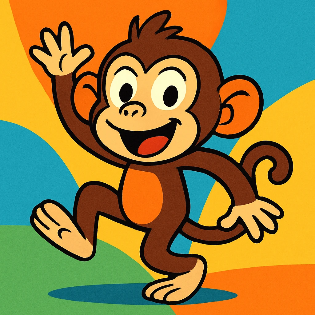 playful monkey, cartoon style, vibrant colors, fun expression emoji