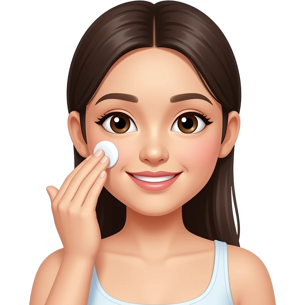 an asian girl is putting sunscreen on her face emoji