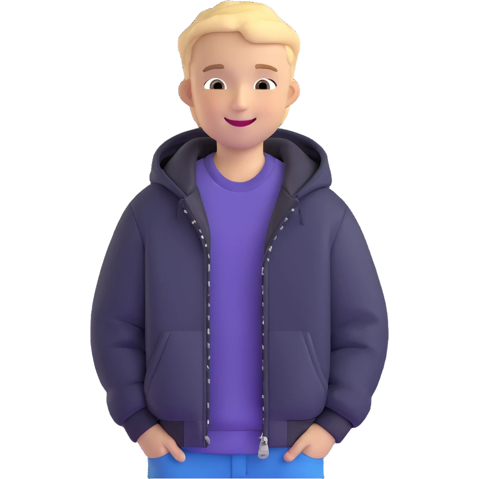 teenage boy wearing a jacket, smiling emoji