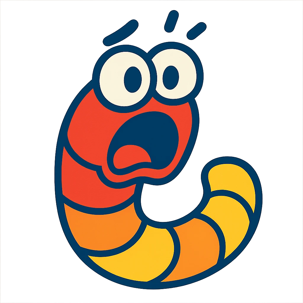 a cartoon gummy worm looking shocked, bright colors, exaggerated face emoji