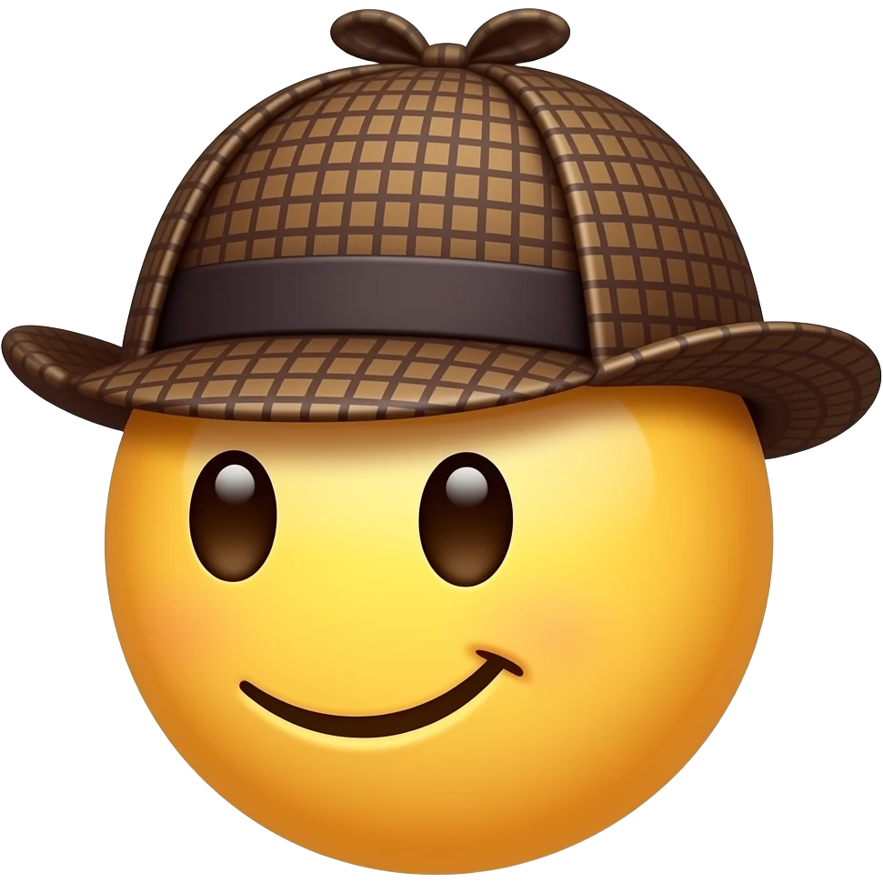 Sherlock holmes hat on smiley with face looking slightly left emoji