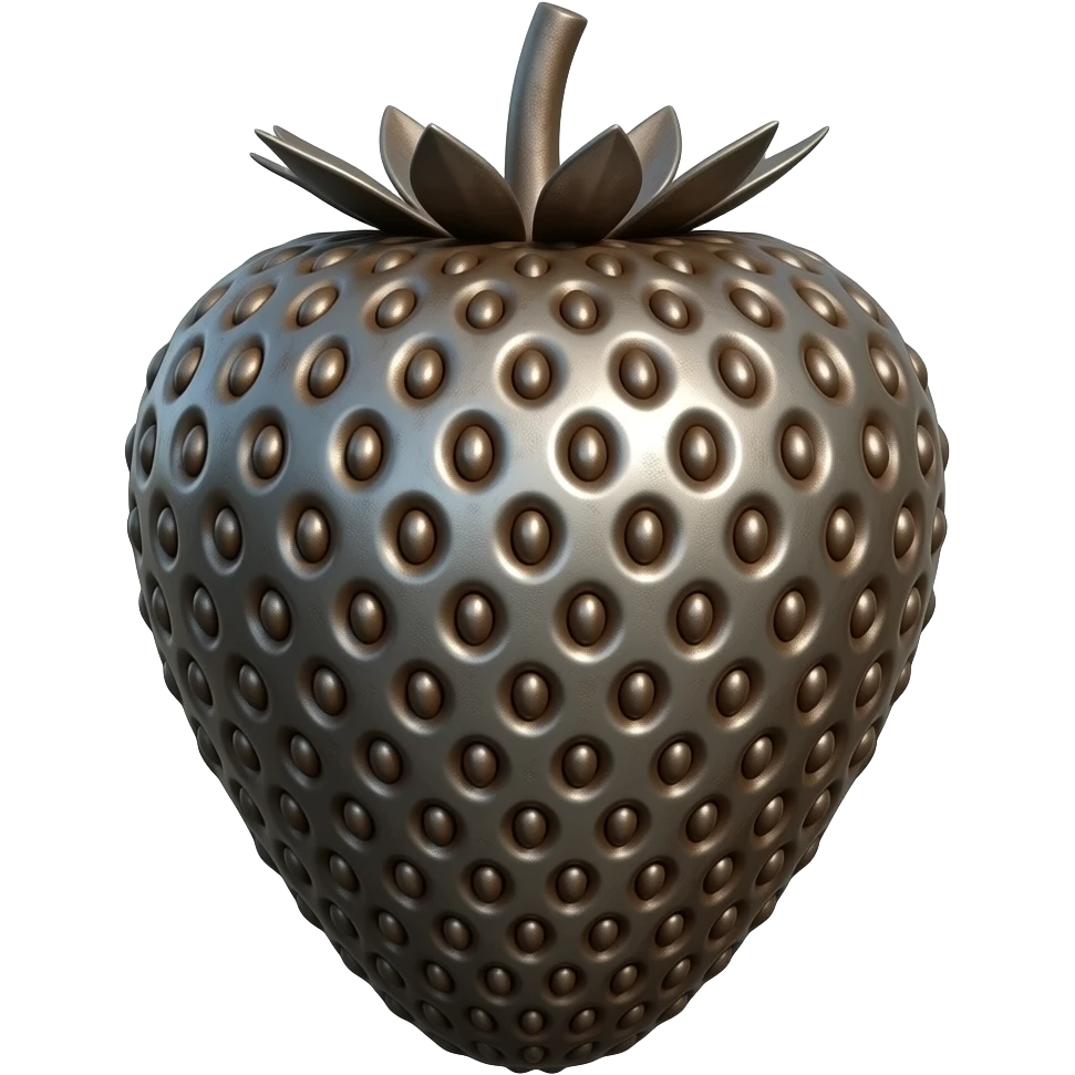 steampunk - a rusty metal structure with many rivets in the shape of a metal strawberry emoji