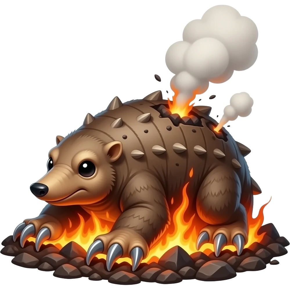 Magmole A burrowing beast that tunnels through hot rock with glowing iron claws. Its back vents release bursts of steam and cinders when threatened. emoji