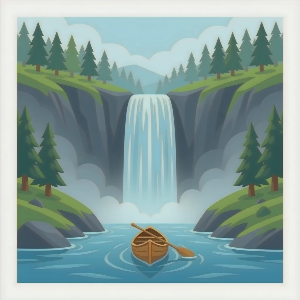 canoe entering under a high waterfall emoji