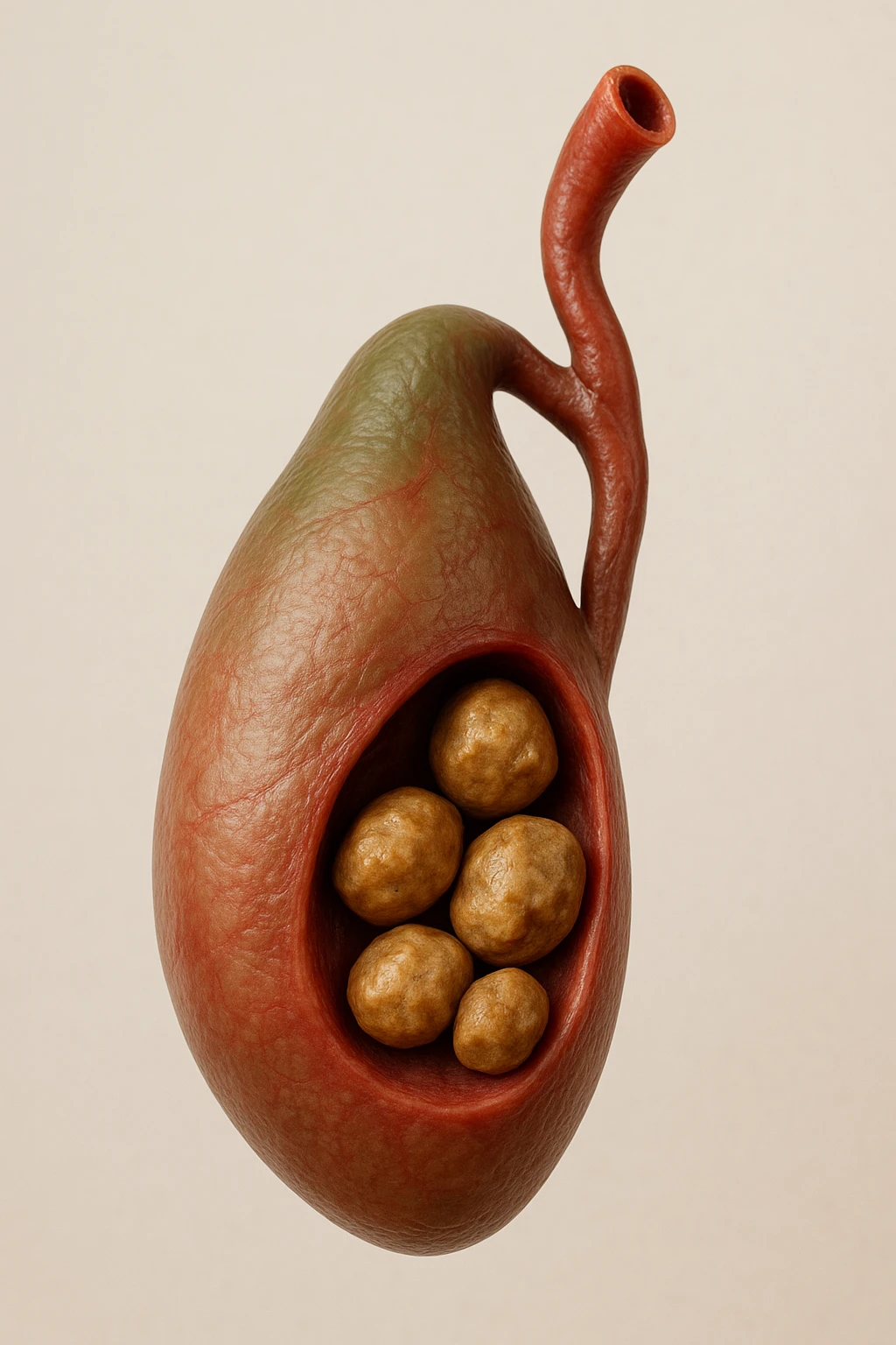 calcoli alla cistifellea anatomica, sfondo neutro chiaro, iperrealistico 4k emoji