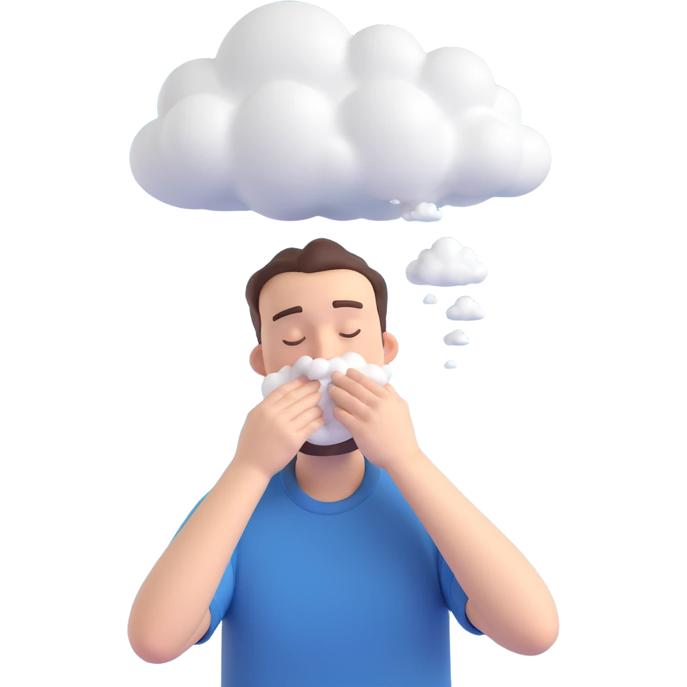 sneezing man with cloud above his head emoji