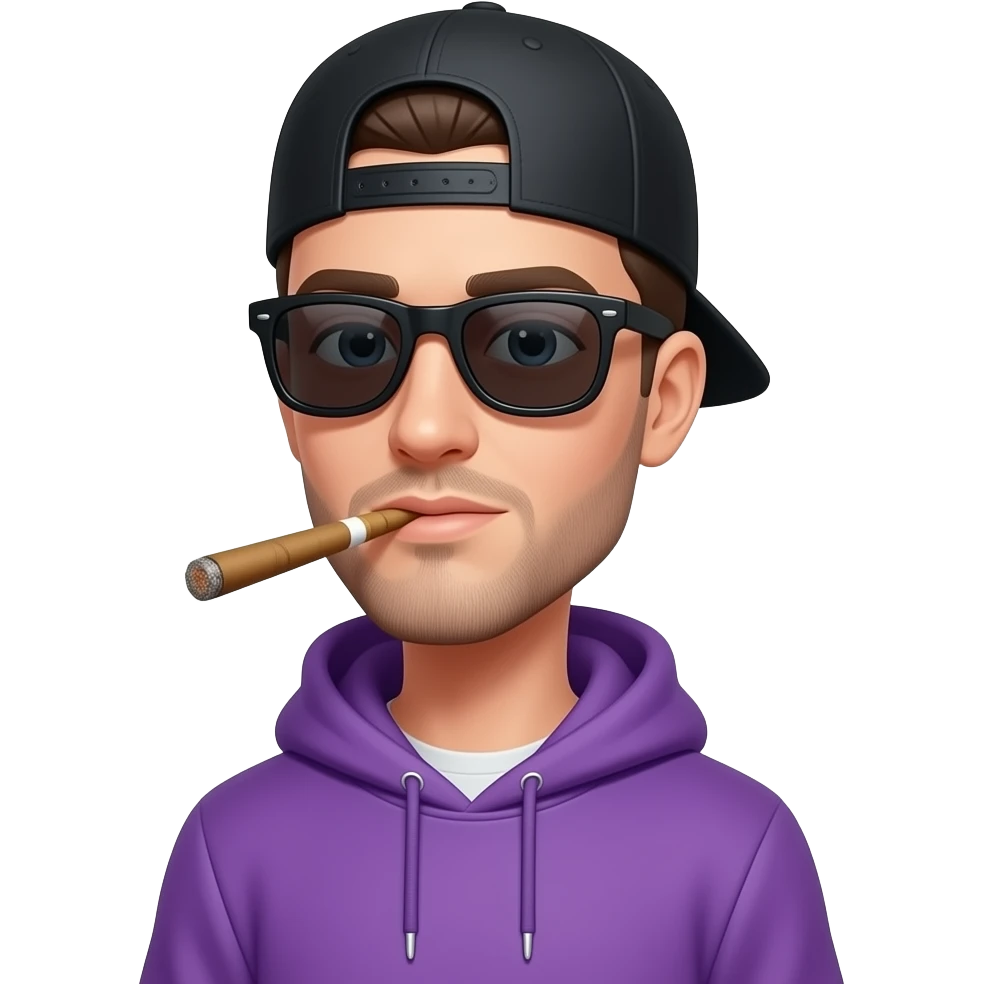 tall skinny guy with black basecap, purple hoodie, sunglasses is smoking  a blunt emoji