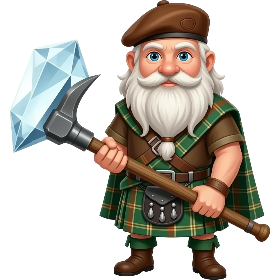 Scottish dwarf with a diamond pickaxe in a Minecraft style emoji