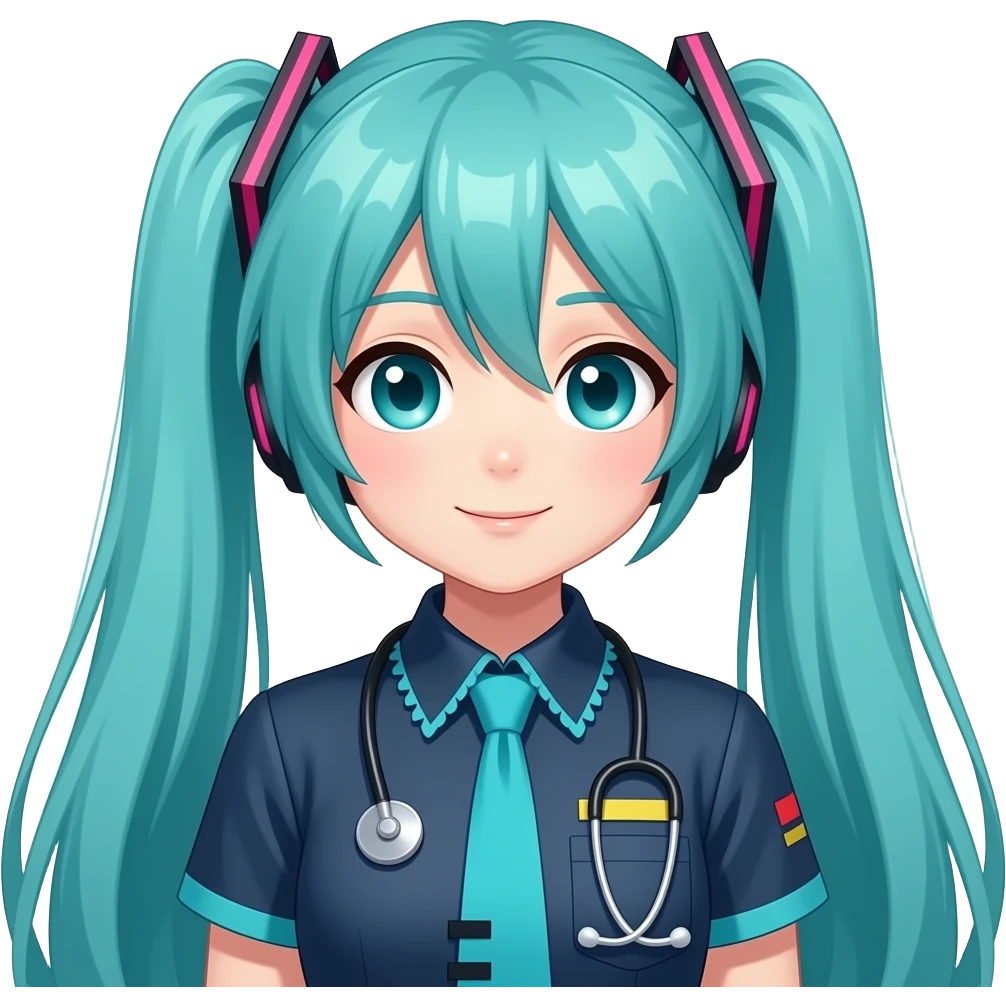 Hatsune Miku in dark blue medical jumpsuit emoji