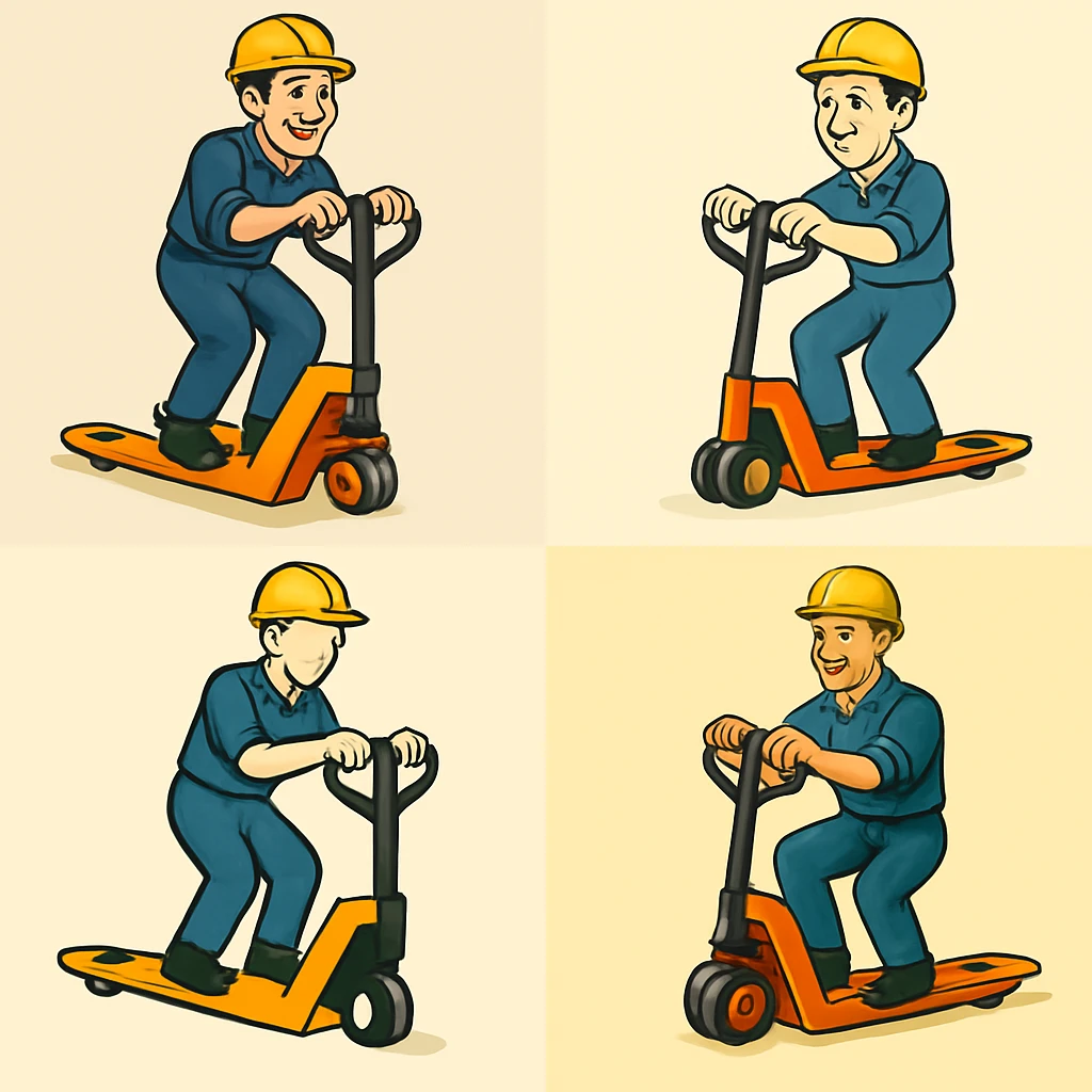Make the pallet truck yellow, keep the same style and subject, multi-style set. emoji