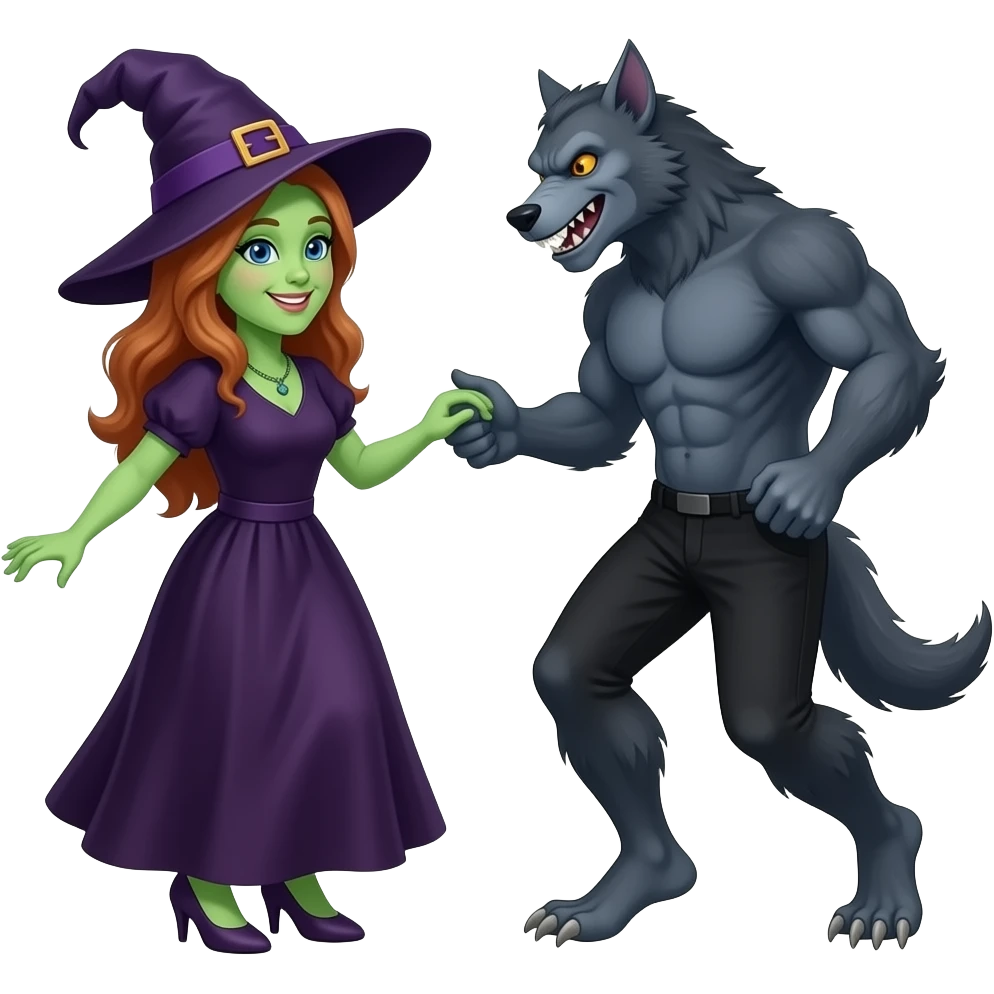 Witch  dancing with a man werewolf emoji