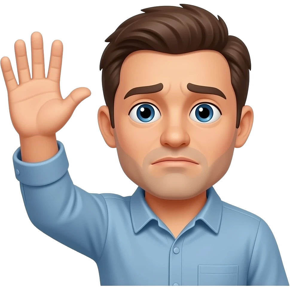 A failed artist raising his hand at 45 angle while his fingers are open emoji