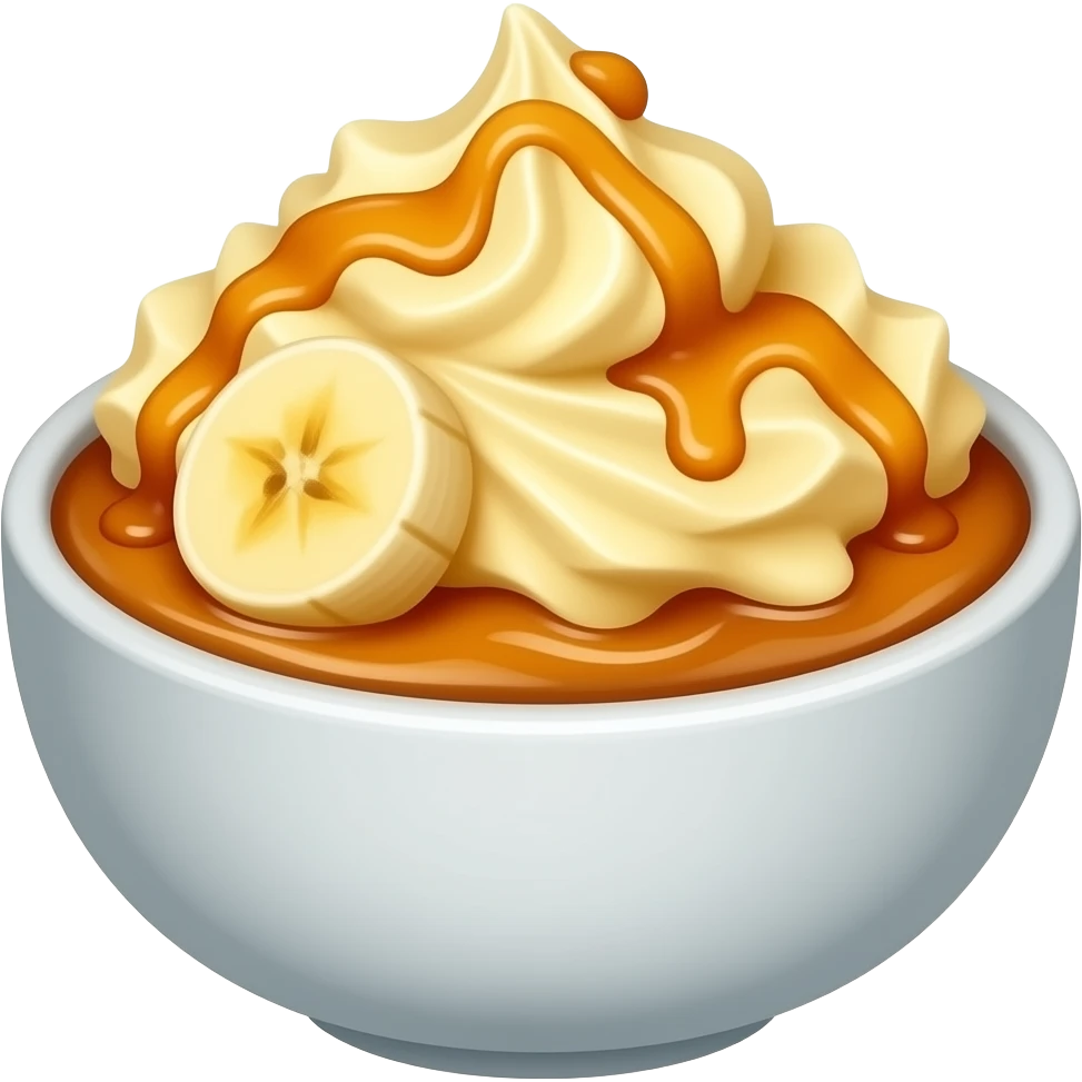 peeled mixed banana-and-caramel dessert in bowl emoji