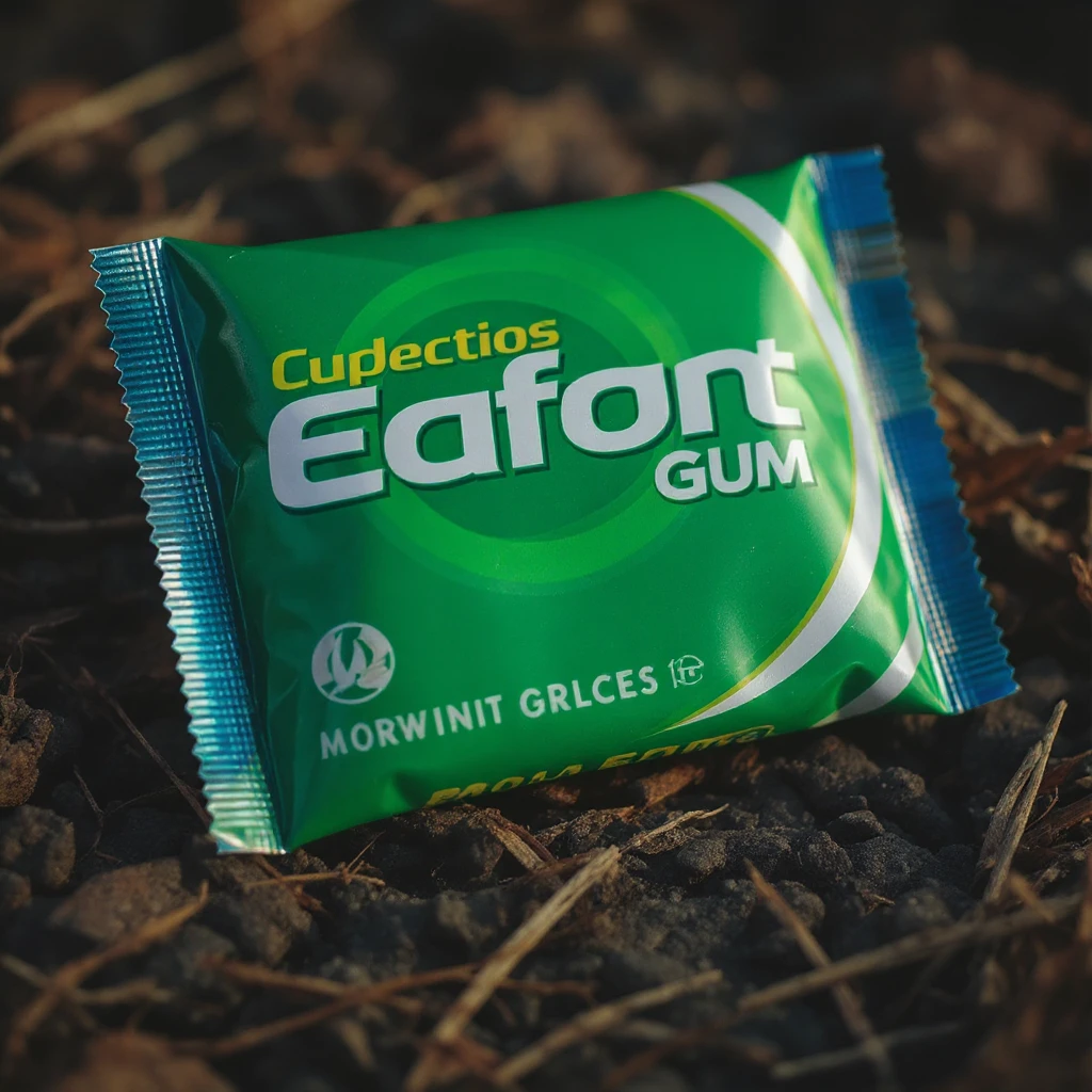 Change the gum to flat strips inside the packet, realistic style, keep the same look and background. emoji