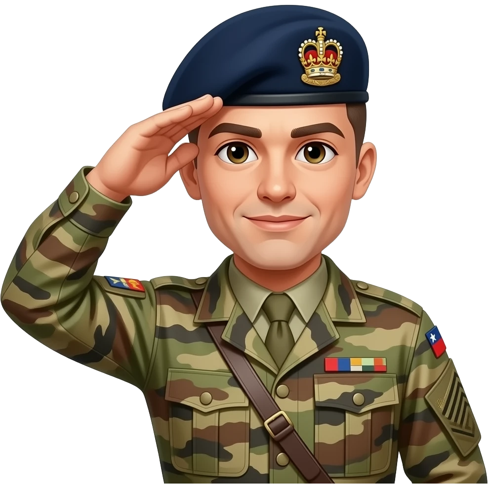 soldier wearing midnight blue beret with royal artillery cap badge  saluting emoji