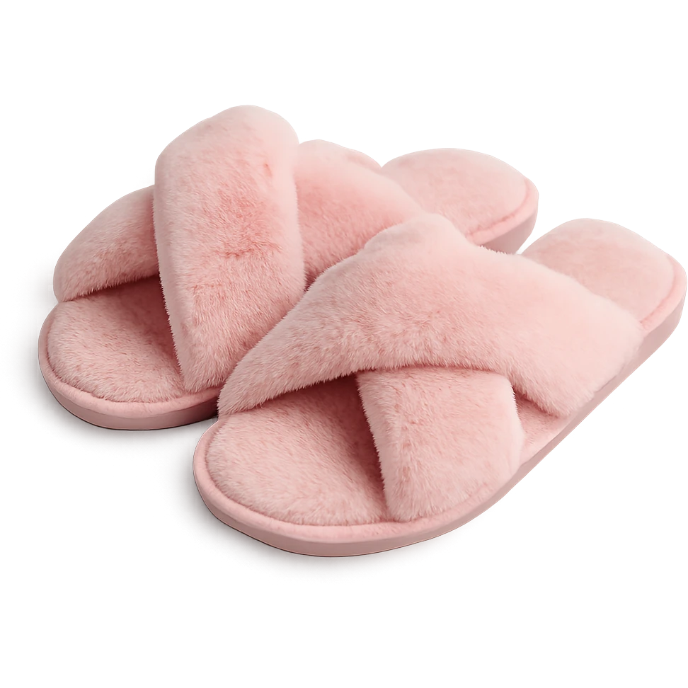 pink fuzzy slippers, soft and cute emoji