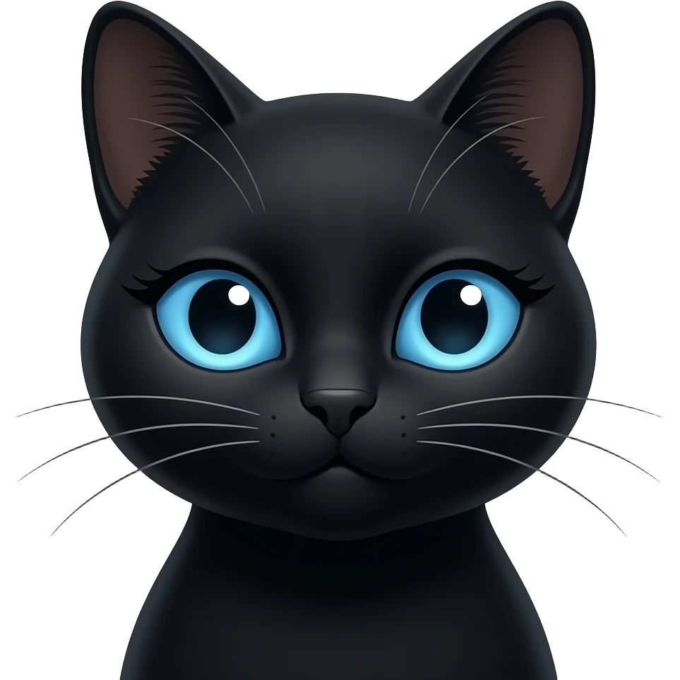 A sleek black cat emoji with vibrant blue eyes, looking flirty and seductive. Heavy long eyelashes, half-lidded 'bedroom eyes' expression, a small knowing smirk, and a graceful head tilt. Classic 2D hand-drawn Disney animation style, high-quality vector art, transparent background emoji