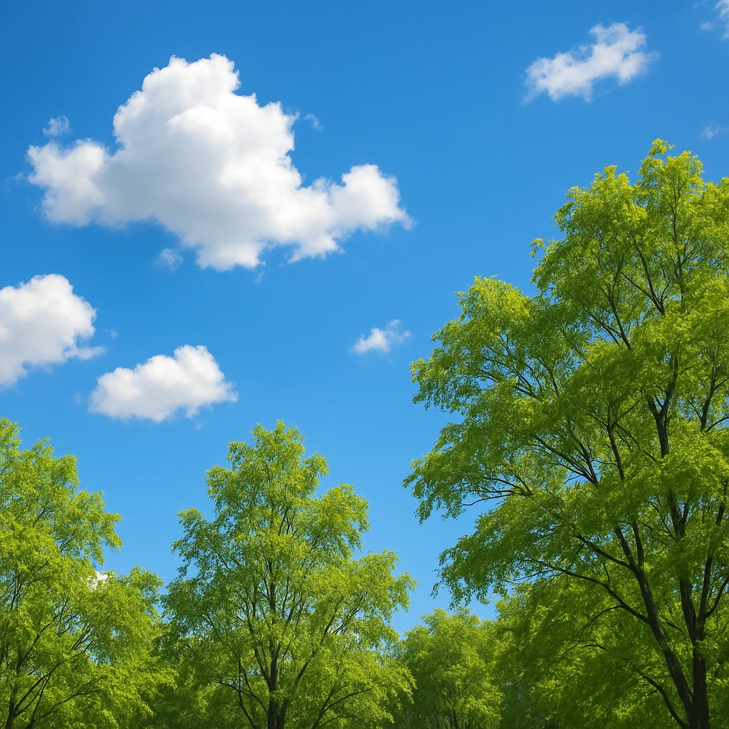 A sunny day with trees, sky, and clouds emoji