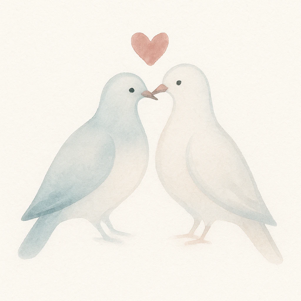 a pair of doves representing the concept of love, soft watercolor style emoji