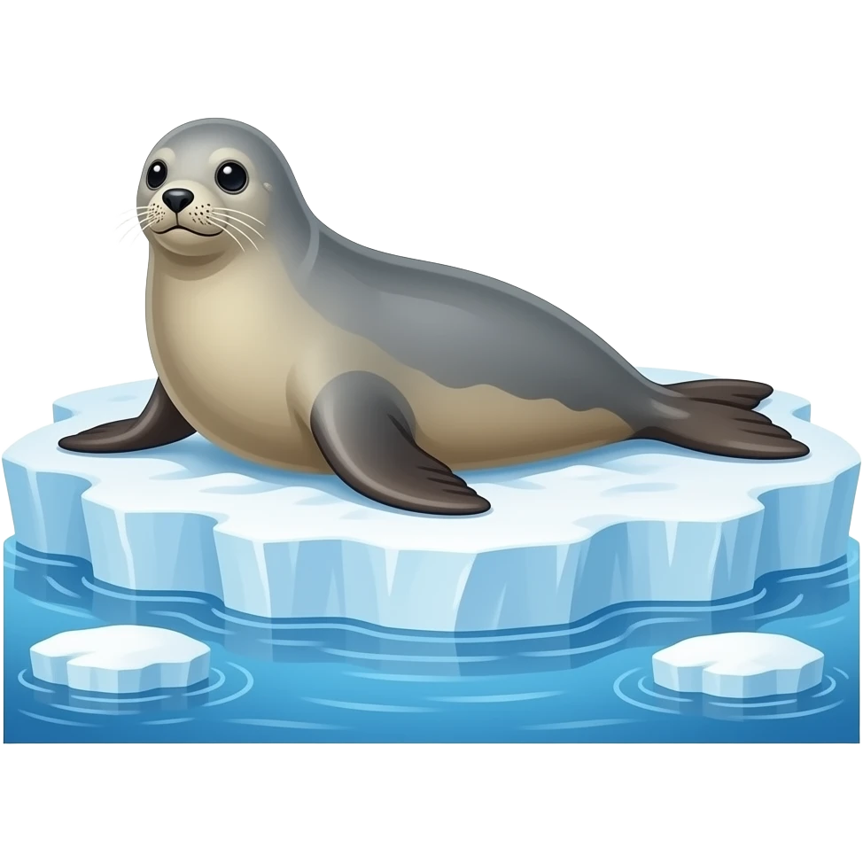 a Picture of a seal background is the antartica with snow and ice and water emoji