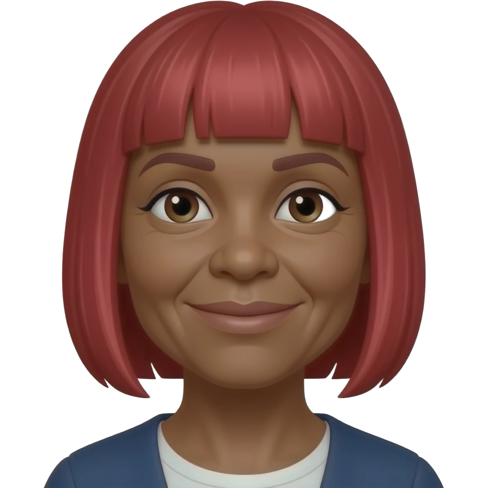 Elderly Black woman with a small red straight hair wig on her head emoji
