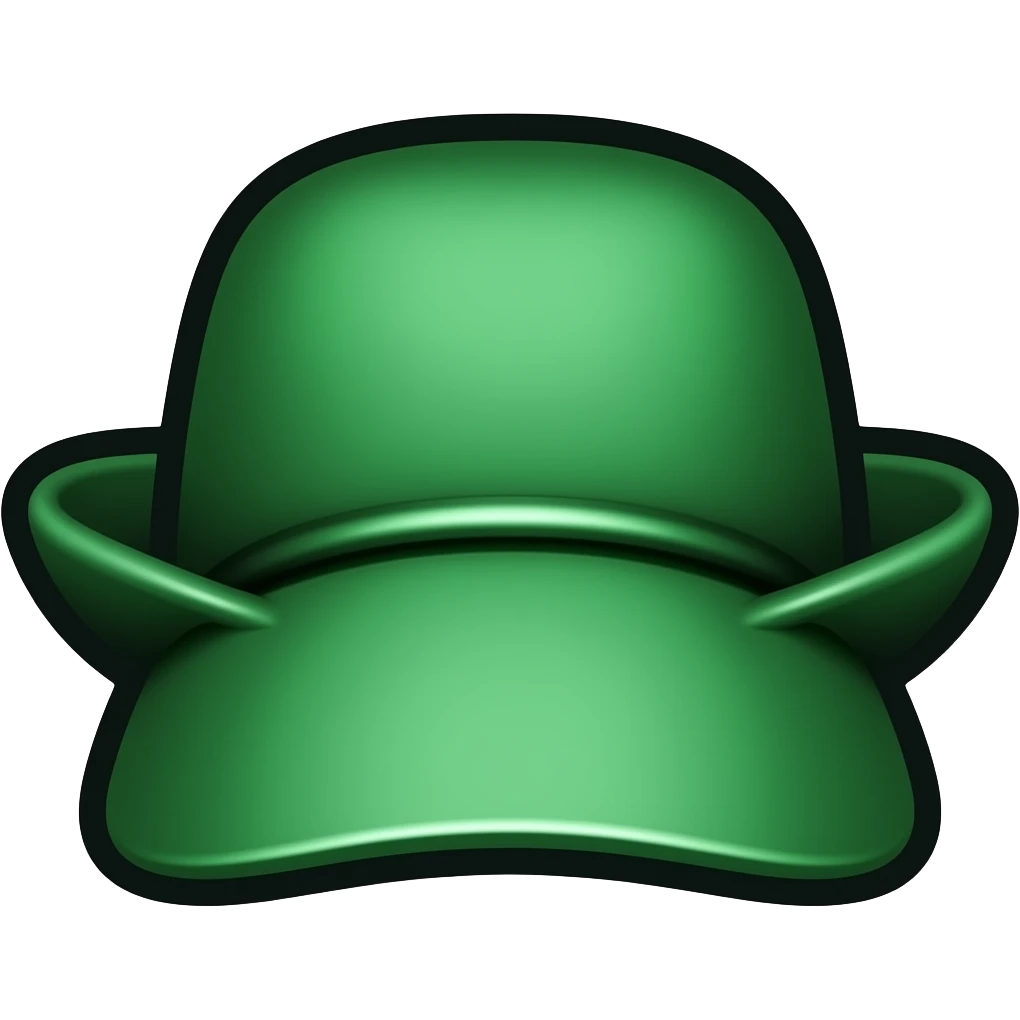 thick black outline, green hat emoji, thick black outline, simple cartoon emoji