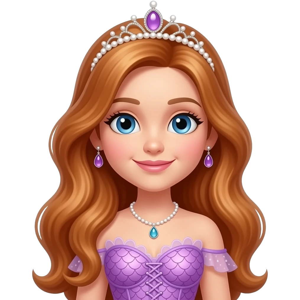 Bubbles the Mermaid from The Wiggles with blue eyes, long reddish blonde hair, pearl crown, pink fishnet dress with lilac mermaid corset emoji
