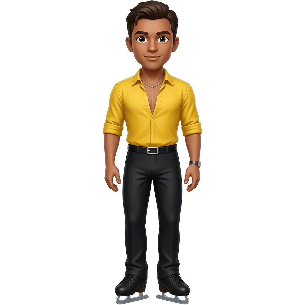 male olympic figure skater low-cut yellow shirt full-length emoji