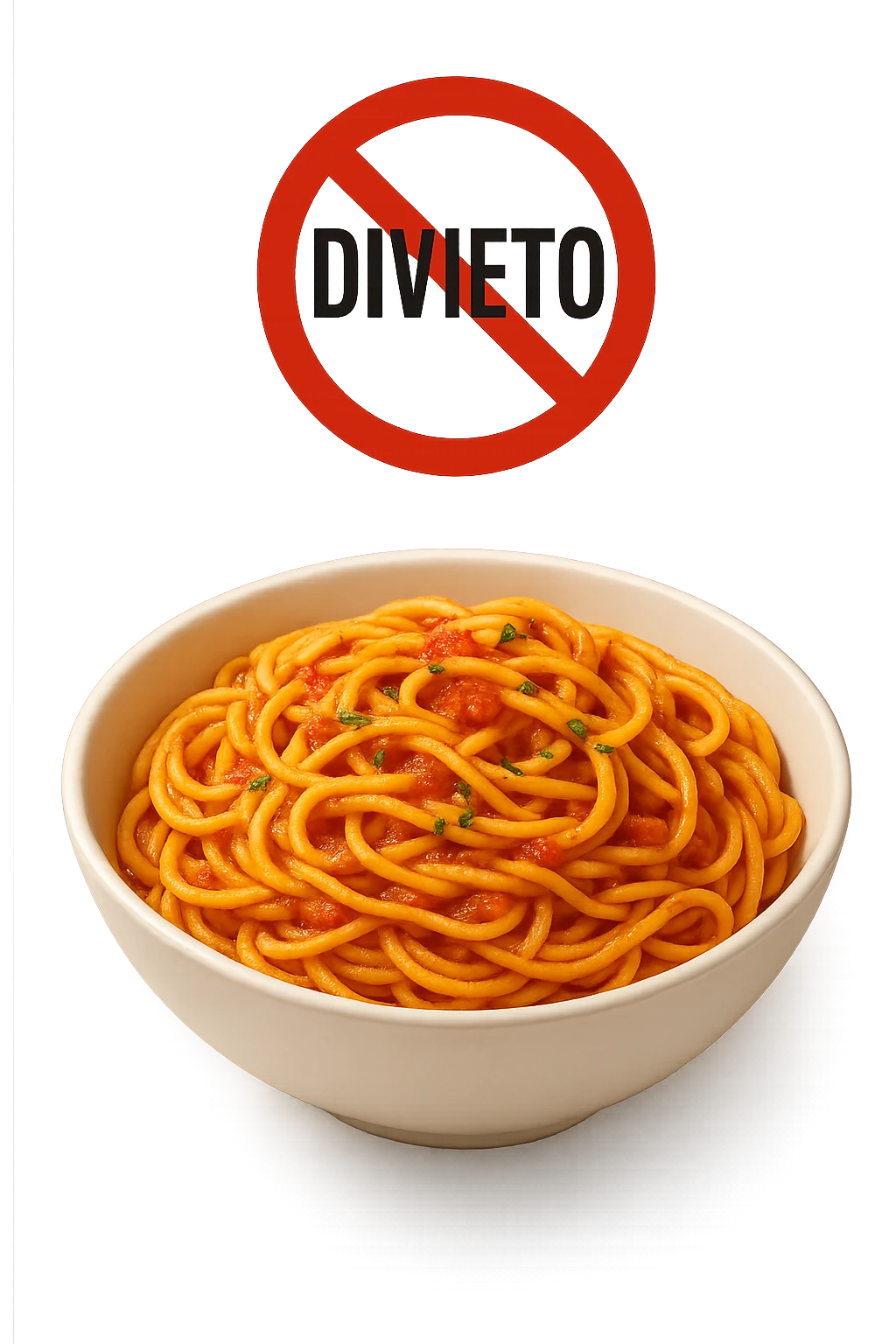 BOWL DI PASTA CON DIVIETO SOPRA,  realistici emoji