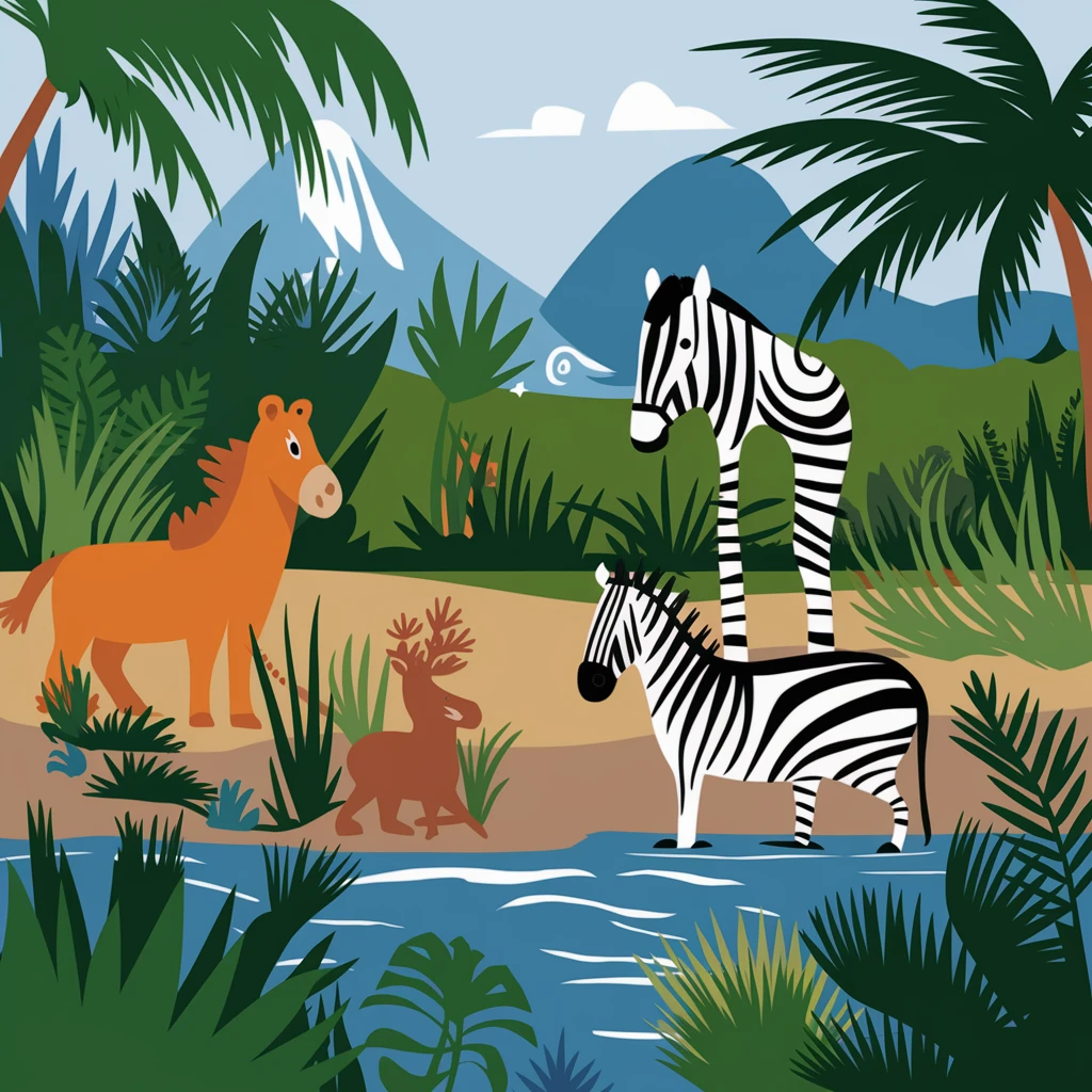digital illustration of jungle safari in the style of children's illustration emoji