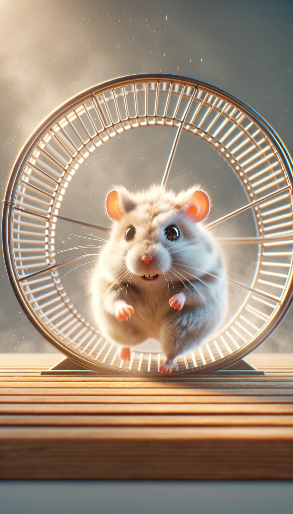 criceto stressato che corre sulla ruota, sfondo chiaro, iperrealistica 4k emoji